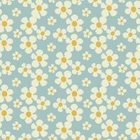 Seamless pattern with daisy flowers in Groovy style on blue background vector