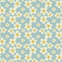 Seamless pattern with daisy flowers in Groovy style on blue background vector
