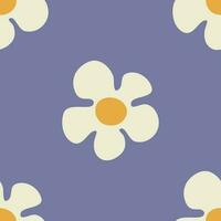 Seamless pattern with daisy flowers in Groovy style on violet background vector