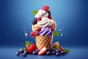 valores foto de hielo crema con cono mezcla frutas Adición comida fotografía generativo ai