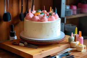 stock photo of birthday cake in the kitchen food photography