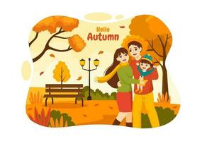 Autumn Vector Illustration Kids Panoramic of Mountains and Maple Trees Fallen with Yellow Foliage in Cartoon Hand Drawn Landing Page Templates