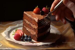 stock photo of hyperrealistic portrait slice of birthday cake food photography