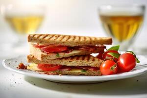 stock photo of healthy breakfast with toast sandwich Editorial food photography