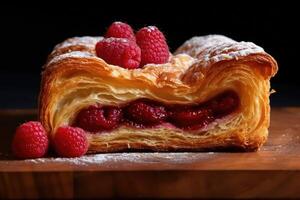 stock photo of Viennoiserie with raspberries Viennoiserie are French baked food photography