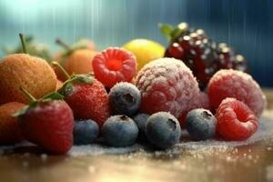 congelado Fruta en el cocina mesa profesional comida fotografía ai generado foto