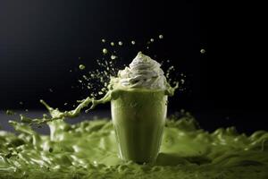 con hielo matcha verde té espuma profesional publicidad comida fotografía ai generado foto