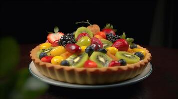 stock photo of hyperrealistic portrait mix fruite pie in plate food photography