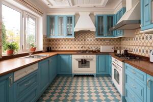 stock photo of kitchen with a sink in the style wooden kitchen white photography