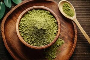 stock photo of matcha powder on the kitchen flat lay photography