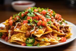 valores foto de nachos mexio en plato mexicano comida parte superior ver comida fotografía generativo ai