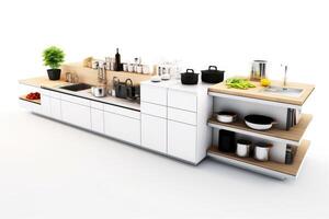 stock photo of 3d kitchen on a white background isolated photography