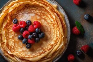 valores foto de crepe en el cocina plano laico fotografía generativo ai