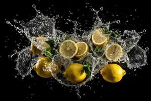 stock photo of water splash with lemons isolated food photography