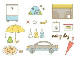 A collection of Asian objects on a rainy day. vector