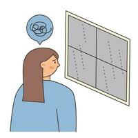 Rainy Day. A woman is looking out the window in the rain. Simple illustration with outlines. vector