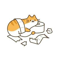 Cute cat. A cat is messing up the floor by playing with a roll of toilet paper. vector