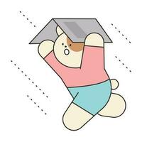 Rainy Day. The dog is running with a newspaper instead of an umbrella. Simple illustration with outlines. vector