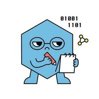 Cute shape characters. The hexagonal figure is wearing glasses and recording with a serious expression. vector