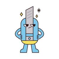 Cute school supplies characters. Cutter knife has his hand on his waist and has a confident expression. vector