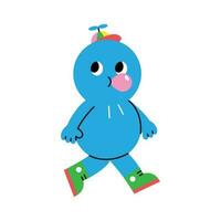 Cute abstract shapes characters. A blue peanut figure character is walking while blowing bubble gum. vector