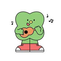 Cute shape characters. A clover-shaped figure is playing a guitar and singing. vector