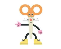 Cute school supplies characters. Mouse-like scissors are pointing in one direction. vector