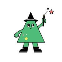 Cute shape characters. A triangle wearing a wizard hat and casting spells. vector