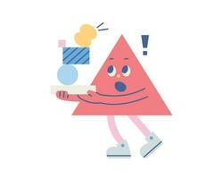 Cute shape characters. A triangle is dangerously stacking and carrying various shapes. vector