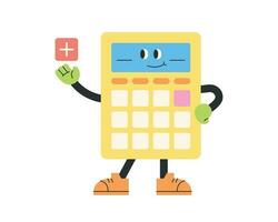 Cute school supplies characters. The calculator is counting the numbers. vector