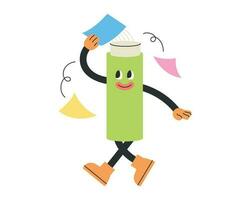 Cute school supplies characters. Glue stick is putting glue on the paper. vector