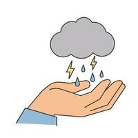 Rainy Day. Dark clouds are floating above your hands, and lightning and rain are falling. Simple illustration with outlines. vector