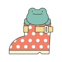 Rainy Day. There is a frog in a red spotted boot. Simple illustration with outlines. vector