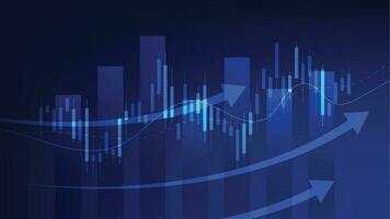 finance statistics background. candlesticks chart on dark blue screen. stock market and business investment concept vector