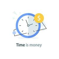 Time is money, business and finance concept. Quick payment, clock and cash, fast loan, easy credit vector