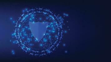 digital shield with virtual screen on dark background with copy space. cyber security technology for fraud prevention and privacy data network protection concept vector