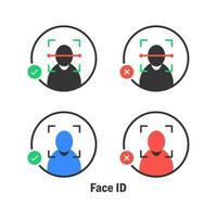 cara carné de identidad línea icono. reconocimiento, marca de verificación, reconocer, biometría, adn, ojos, iris, marco, escanear, escáner, exploración identidad vector