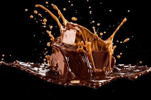 stock photo of chocolate splash isolated on black background photography