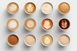 stock photo of collection a cup coffee latte top view food photography