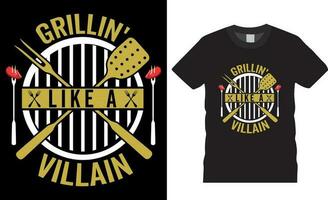 Grilling' Like A Villain Funny Cookout BBQ Barbeque Men's T-Shirt design vector template.Grilling' Like A Villain