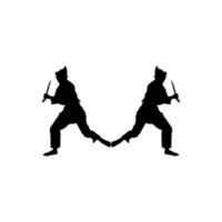 silueta de pencak silat' atleta en acción utilizar machete como un arma, pencak silat es marcial Arte desde Indonesia. vector ilustración