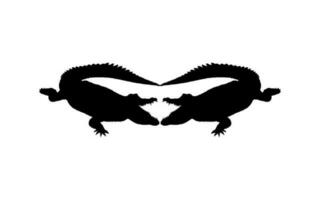 Pair of the Crocodile or Alligator Silhouette for Art Illustration, Pictogram, Logo Type, Website or Graphic Design Element. Vector Illustration