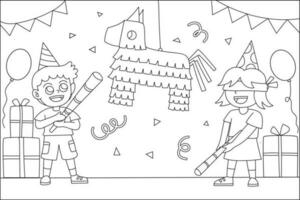 Pinata birthday party coloring page vector