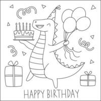 Happy birthday dino coloring page vector