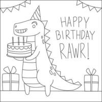 dino birthday party coloring page vector