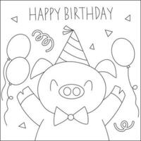 Happy birthday little piggy coloring page vector