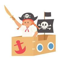 Cardboard pirate ship cartoon vector