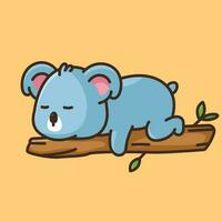 Cute sleeping koala on the tree vector cartoon illustration