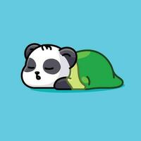 Cute sleeping panda with blanket simple catoon illustration vector