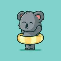 Cute koala with swimming tires cartoon illustration isolated nature vector